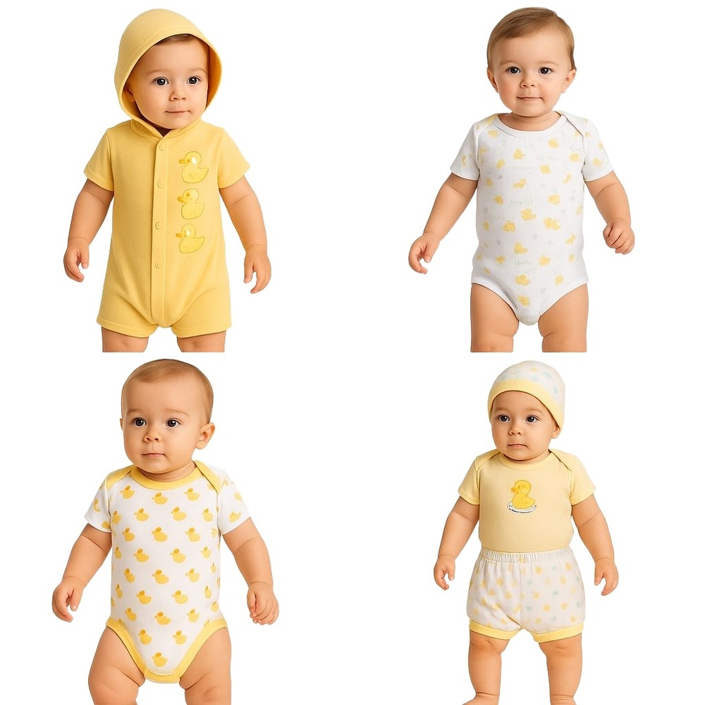 TYKES Baby Boys' 4-Piece Yellow Duck Print Layette Set Size 0–3 Months
